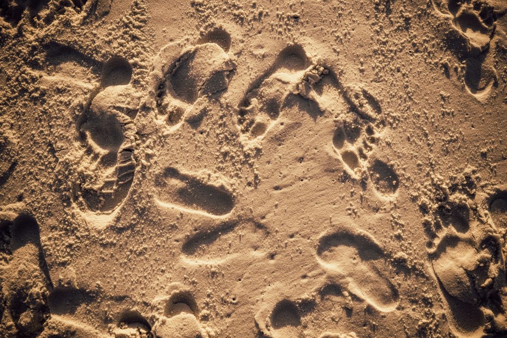 human footprints on sand during daytime